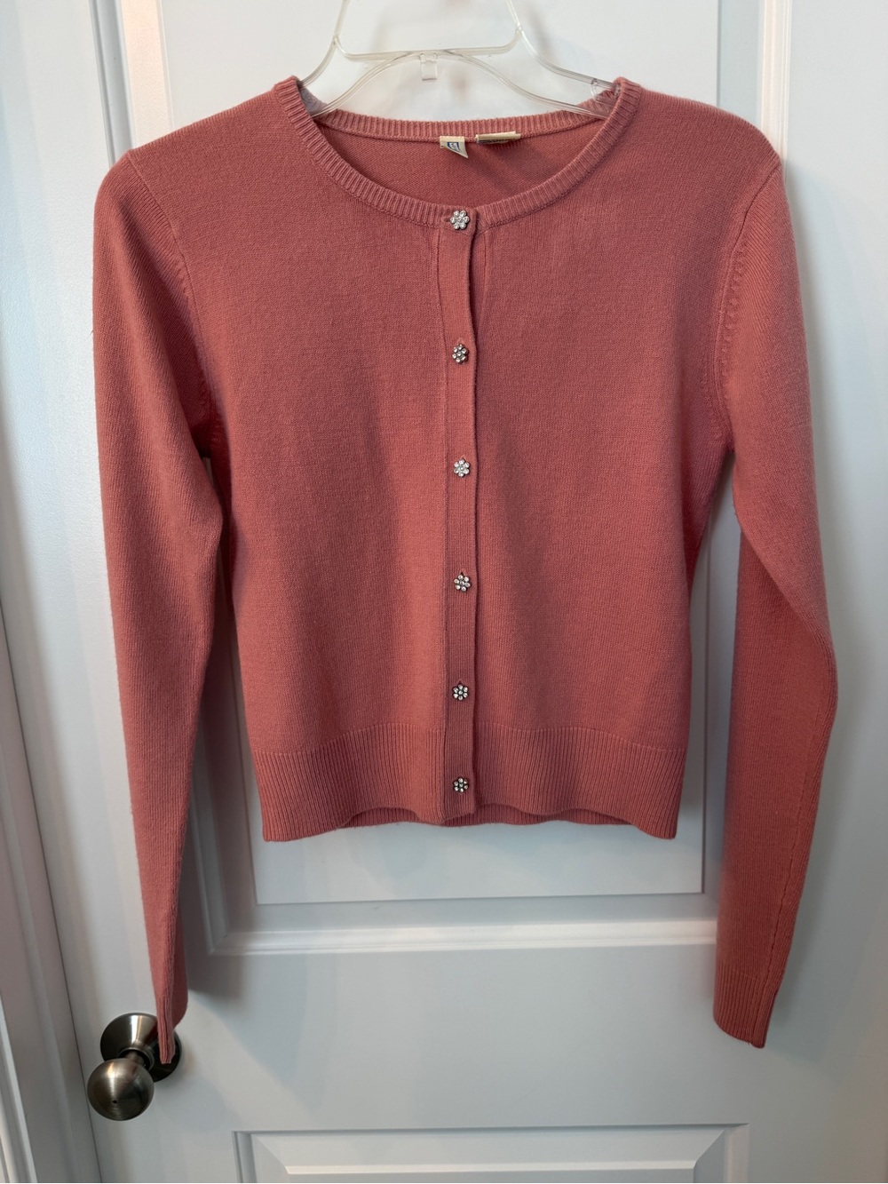 Juniors Peach Crewneck Button Cardigan Sweater, Size L